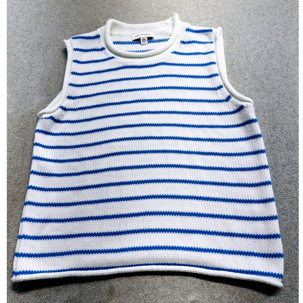 Free Assembly Womens M 8-10 Striped Knit Sweater Tank Blue White Nautical Casual